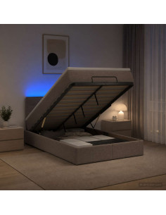 Letto Ottomano con Materasso e LED Tortora 120 x 200 cm Tessuto