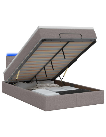 Letto Ottomano con Materasso e LED Tortora 120 x 200 cm Tessuto
