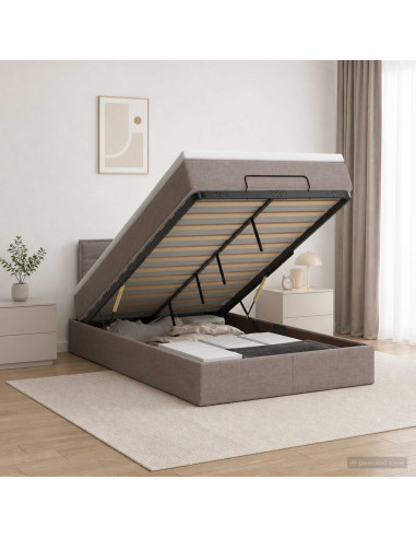 Letto Ottomano con Materasso e LED Tortora 120 x 200 cm Tessuto