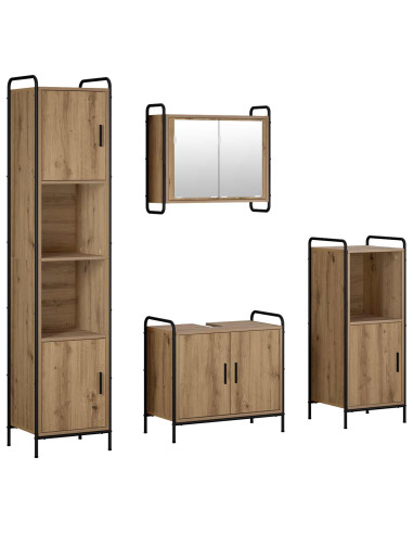Set di Armadi da Bagno 4 pz Rovere Artigianale 40 x 36 x 181 cm