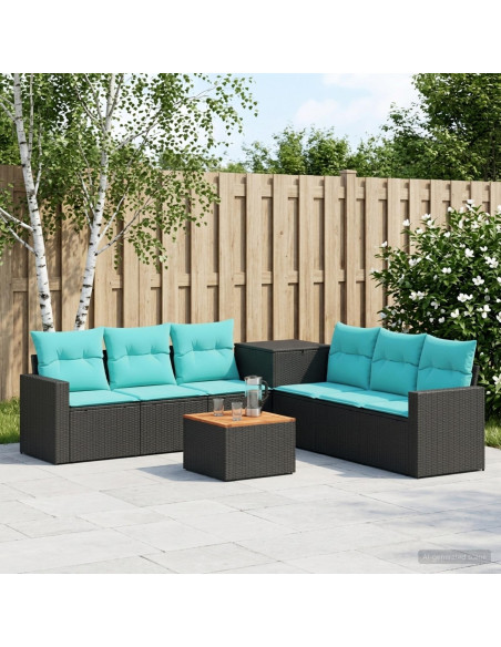 Set di divani 8 pz Nero e Blu 55 x 55 x 37 cm