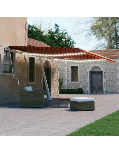 Tenda da Sole Retrattile Manuale LED 600x300 cm Arancio Marrone