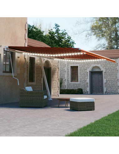 Tenda da Sole Retrattile Manuale LED 600x300 cm Arancio Marrone