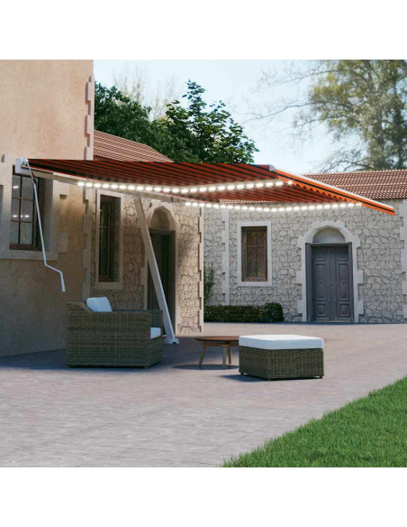 Tenda da Sole Retrattile Manuale LED 600x300 cm Arancio Marrone
