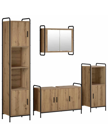 Set di Armadi da Bagno 4 pz Rovere Artigianale 40 x 36 x 181 cm