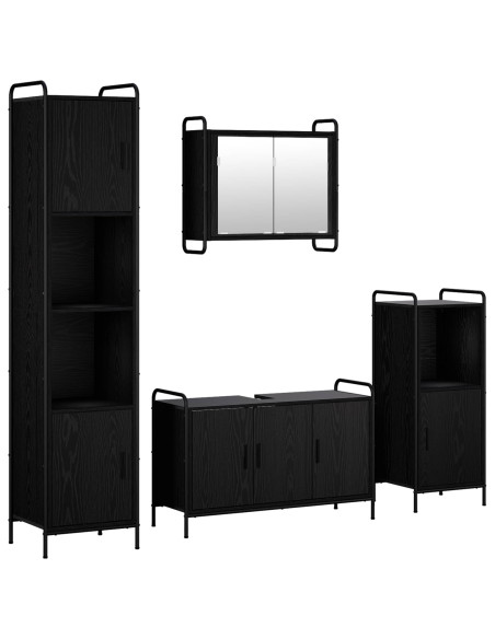 Set di Armadi da Bagno 4 pz Rovere Nero 40 x 36 x 181 cm