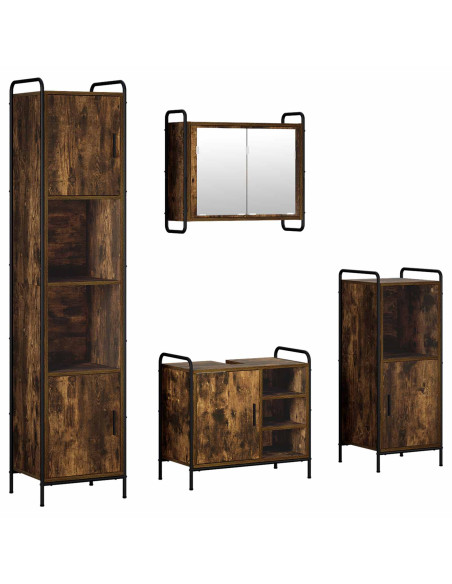 Set di Armadi da Bagno 4 pz Rovere Fumo 40 x 36 x 181 cm