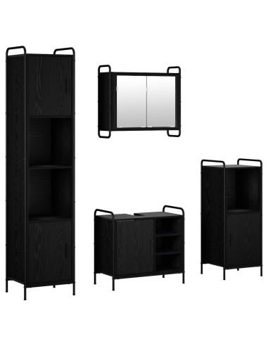 Set di Armadi da Bagno 4 pz Rovere Nero 40 x 36 x 181 cm