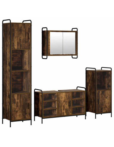 Set di Armadi da Bagno 4 pz Rovere Fumo 40 x 36 x 181 cm