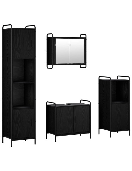 Set di Armadi da Bagno 4 pz Rovere Nero 40 x 36 x 181 cm