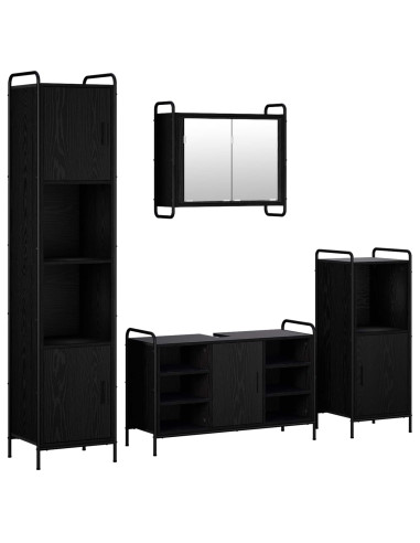 Set di Armadi da Bagno 4 pz Rovere Nero 40 x 36 x 181 cm
