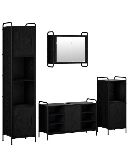 Set di Armadi da Bagno 4 pz Rovere Nero 40 x 36 x 181 cm