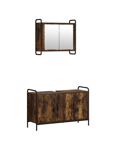 Set di Armadi da Bagno 2 pz Rovere Fumo 65,5 x 34 x 61 cm