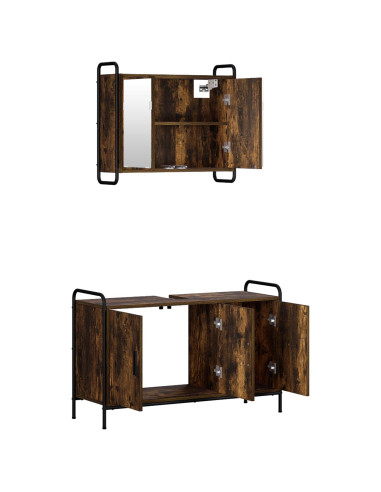 Set di Armadi da Bagno 2 pz Rovere Fumo 65,5 x 34 x 61 cm