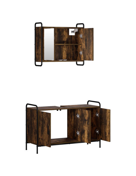 Set di Armadi da Bagno 2 pz Rovere Fumo 65,5 x 34 x 61 cm