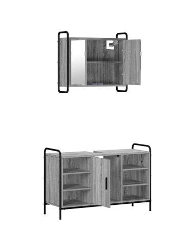Set di Armadi da Bagno 2 pz Sonoma grigio 65,5 x 34 x 61 cm