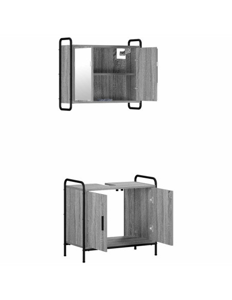 Set di Armadi da Bagno 2 pz Sonoma grigio 65,5 x 34 x 61 cm