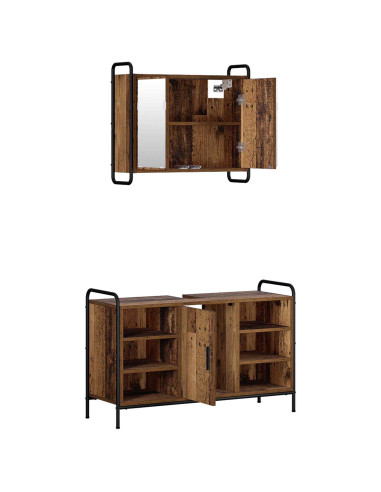 Set di Armadi da Bagno 2 pz Legno antico 65,5 x 34 x 61 cm