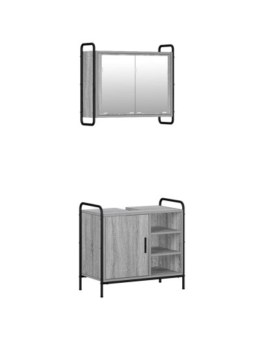 Set di Armadi da Bagno 2 pz Sonoma grigio 65,5 x 34 x 61 cm