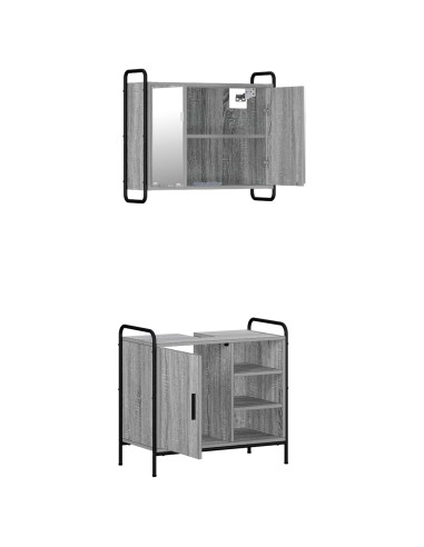 Set di Armadi da Bagno 2 pz Sonoma grigio 65,5 x 34 x 61 cm