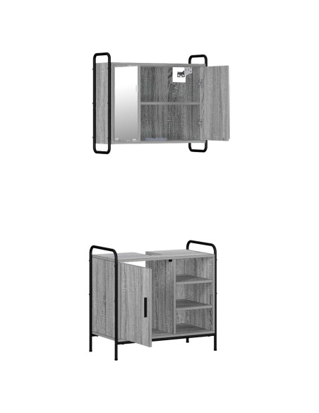 Set di Armadi da Bagno 2 pz Sonoma grigio 65,5 x 34 x 61 cm