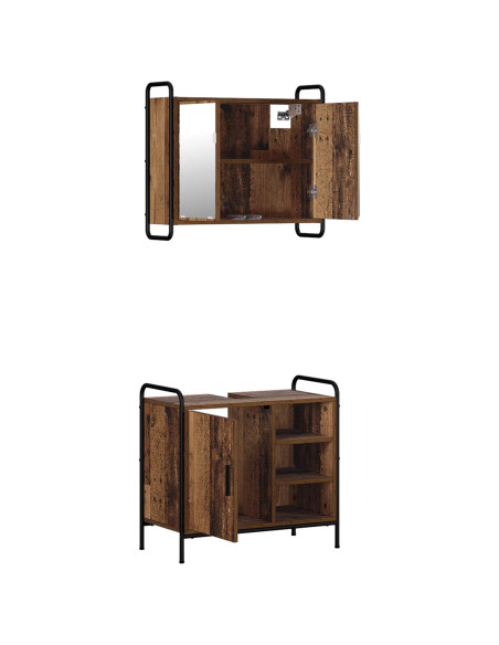 Set di Armadi da Bagno 2 pz Legno antico 65,5 x 34 x 61 cm
