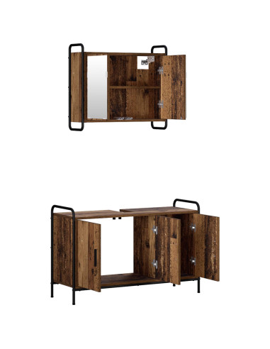Set di Armadi da Bagno 2 pz Legno antico 65,5 x 34 x 61 cm
