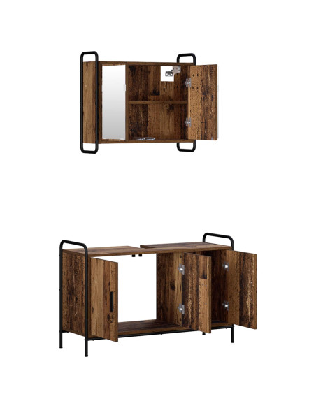 Set di Armadi da Bagno 2 pz Legno antico 65,5 x 34 x 61 cm