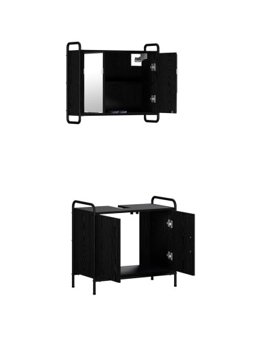 Set di Armadi da Bagno 2 pz Rovere Nero 65,5 x 34 x 61 cm