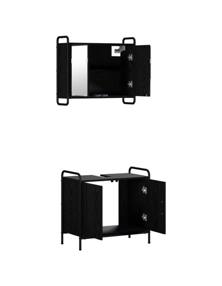Set di Armadi da Bagno 2 pz Rovere Nero 65,5 x 34 x 61 cm