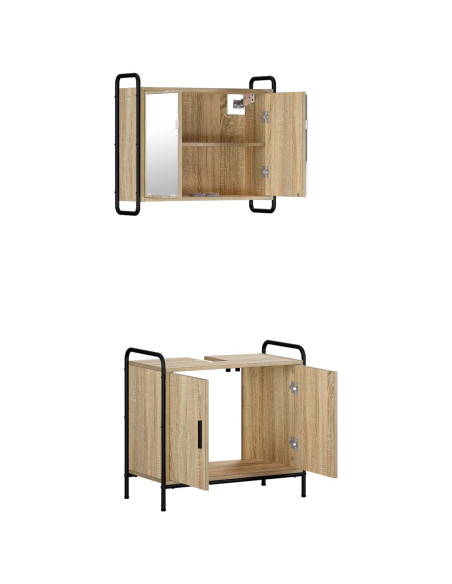 Set di Armadi da Bagno 2 pz Rovere Sonoma 65,5 x 34 x 61 cm