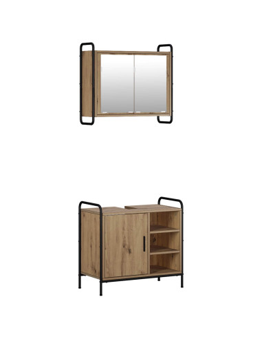Set di Armadi da Bagno 2 pz Rovere Artigianale