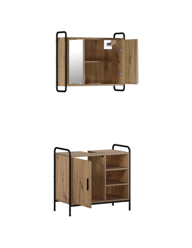 Set di Armadi da Bagno 2 pz Rovere Artigianale