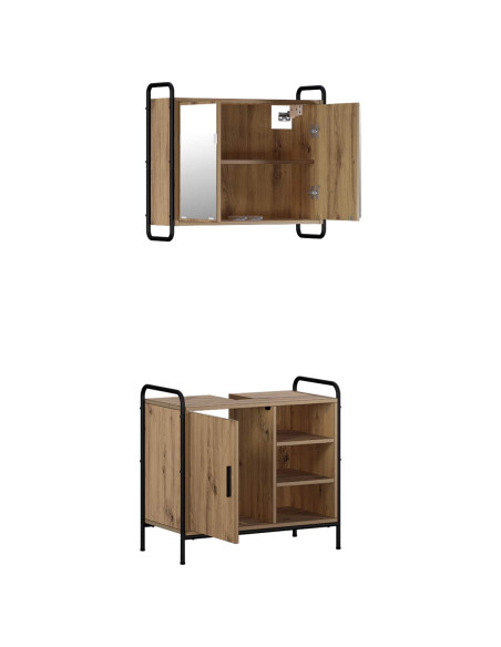 Set di Armadi da Bagno 2 pz Rovere Artigianale