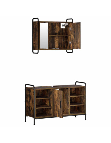 Set di Armadi da Bagno 2 pz Rovere Fumo 65,5 x 34 x 61 cm