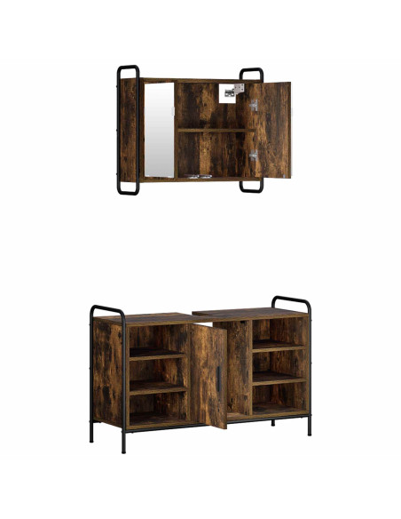 Set di Armadi da Bagno 2 pz Rovere Fumo 65,5 x 34 x 61 cm