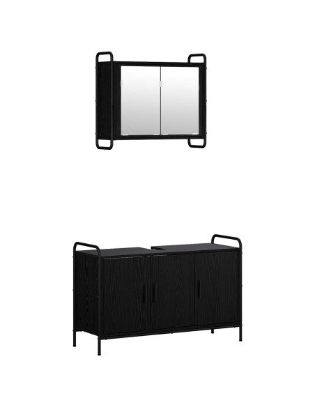 Set di Armadi da Bagno 2 pz Rovere Nero 65,5 x 34 x 61 cm