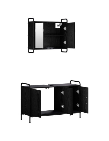 Set di Armadi da Bagno 2 pz Rovere Nero 65,5 x 34 x 61 cm