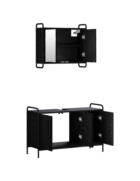 Set di Armadi da Bagno 2 pz Rovere Nero 65,5 x 34 x 61 cm