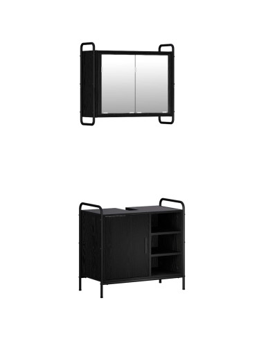 Set di Armadi da Bagno 2 pz Rovere Nero 65,5 x 34 x 61 cm