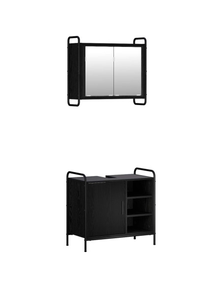 Set di Armadi da Bagno 2 pz Rovere Nero 65,5 x 34 x 61 cm