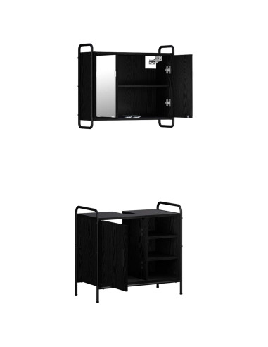 Set di Armadi da Bagno 2 pz Rovere Nero 65,5 x 34 x 61 cm