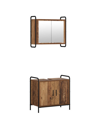 Set di Armadi da Bagno 2 pz Legno antico 65,5 x 34 x 61 cm