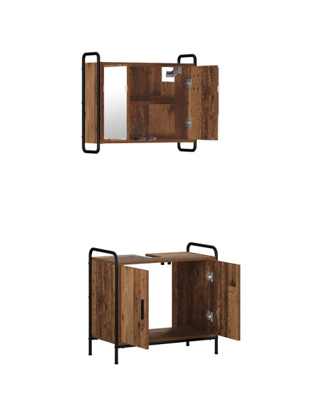 Set di Armadi da Bagno 2 pz Legno antico 65,5 x 34 x 61 cm