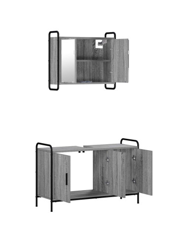 Set di Armadi da Bagno 2 pz Sonoma grigio 65,5 x 34 x 61 cm