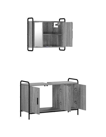 Set di Armadi da Bagno 2 pz Sonoma grigio 65,5 x 34 x 61 cm