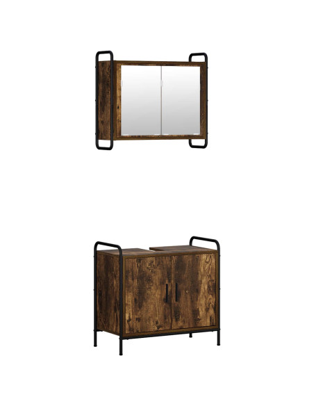 Set di Armadi da Bagno 2 pz Rovere Fumo 65,5 x 34 x 61 cm
