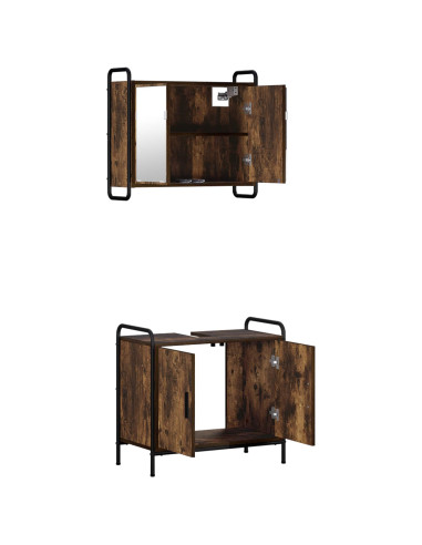 Set di Armadi da Bagno 2 pz Rovere Fumo 65,5 x 34 x 61 cm