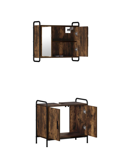 Set di Armadi da Bagno 2 pz Rovere Fumo 65,5 x 34 x 61 cm