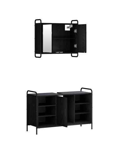Set di Armadi da Bagno 2 pz Rovere Nero 65,5 x 34 x 61 cm